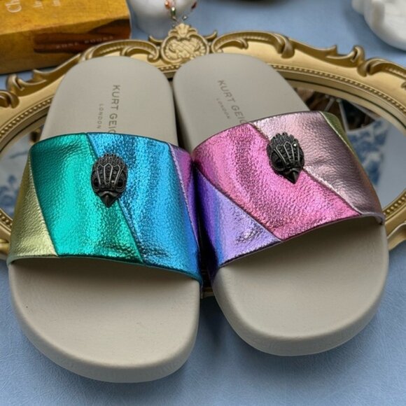 🆕 KURT GEIGER LONDON 🧿 NWOT Meena Eagle Pastel Metallic Slide, Sz 36.5 US 6.5 - Picture 8 of 12